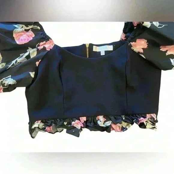 LoveShackFancy Floral Puff Sleeve Spirit Crop Top Black Size Large - Picture 6 of 10